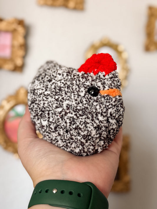 Charlie the Chicken (Black and White Speckle) - Crochet Plushie