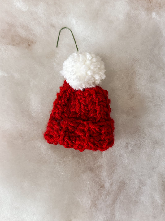 Crochet Beanie Ornament - Red